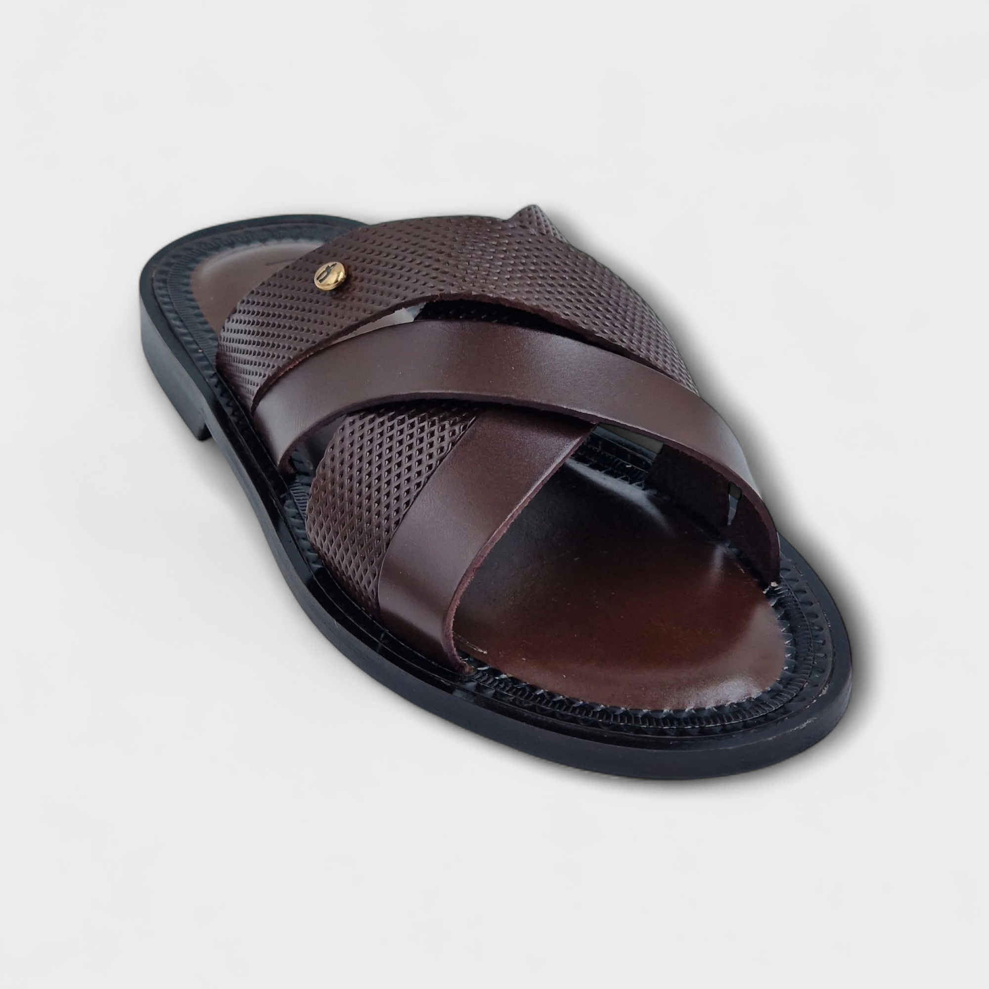 Mens Leather Slippers Italian Leather Flip Flops Luxury Dark Brown