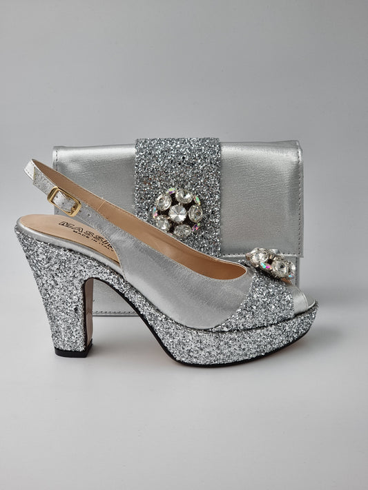 SILVER GLITTER HIGH - Classic Shoes London