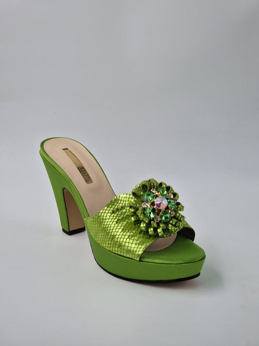 Lemon Green 'Patterned' High Slippers - Classic Shoes London