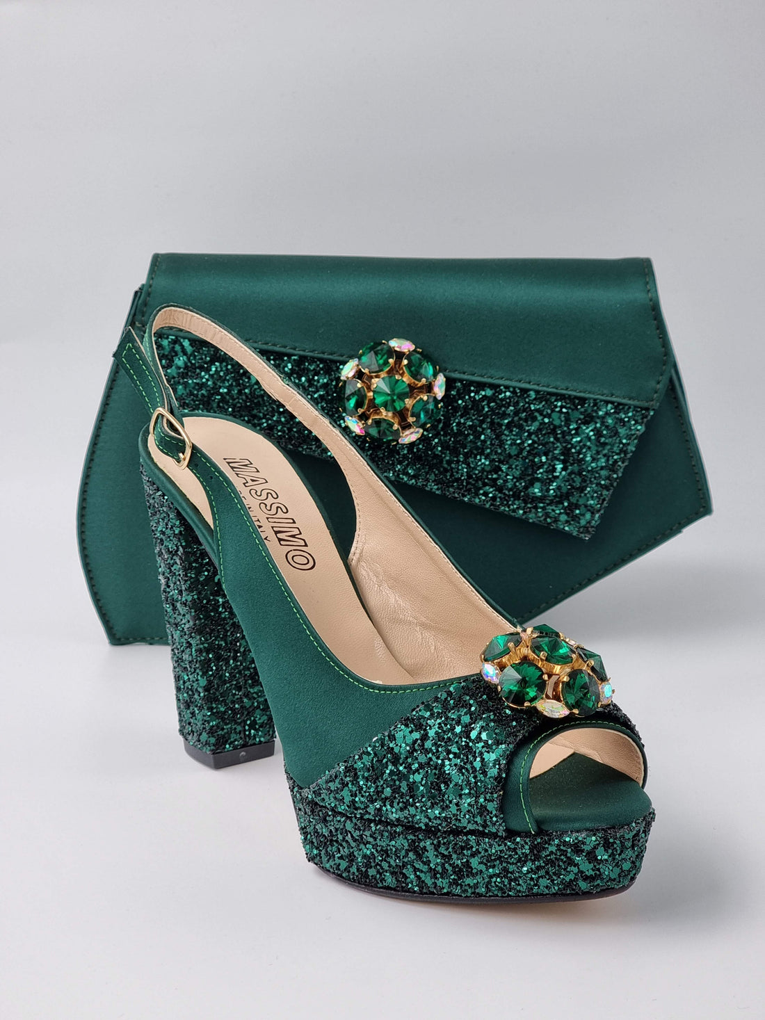 Emerald Green Glitter High Heels — Italian Women's Heels — Classic Shoes London