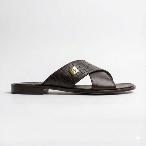 Brown Coco Liscio Cross Slide - Italian Women's Slippers - Classic Shoes London