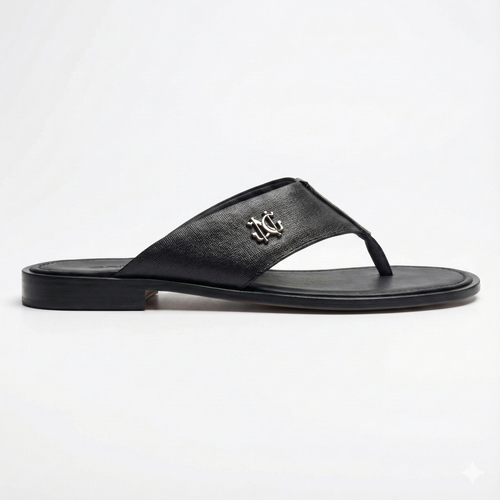 Black Saffino Toe-Post Slippers - Italian Women's Slippers - Classic Shoes London
