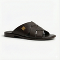 Brown Saffiano Criss-Cross Slides