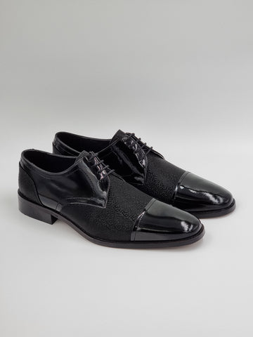 Black Patent-Mix Laced Shoes