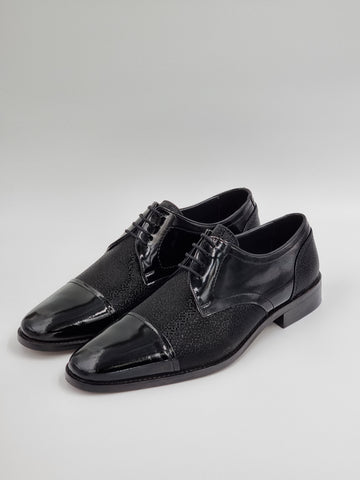 Black Patent-Mix Laced Shoes