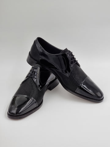 Black Patent-Mix Laced Shoes