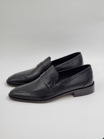 Perforated Leather Strip Loafers