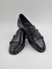Black Perforated Monk Strap Loafers