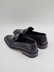 Black Perforated Buckle Loafers