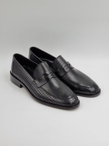 Black Saddle Perforated Loafers