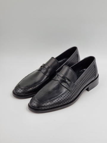 Black Saddle Perforated Loafers