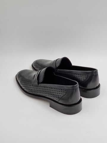 Black Saddle Perforated Loafers