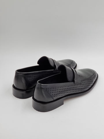 Black Saddle Perforated Loafers