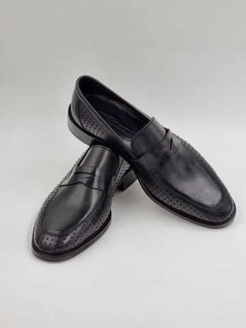 Black Saddle Perforated Loafers