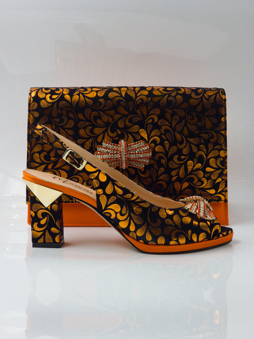 Orange Black Bloom High Heels - Italian Women's Heels - Classic Shoes London
