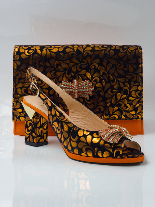 Orange Black Bloom High Heels - Italian Women's Heels - Classic Shoes London