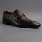Chocolate Ostrich Tan Strap Shoes