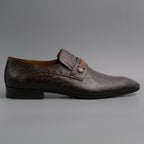 Chocolate Ostrich Tan Strap Shoes