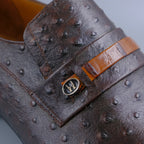 Chocolate Ostrich Tan Strap Shoes