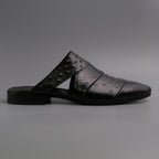 Black Ostrich Snake Layered Mules
