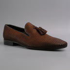 Chocolate Textured Tassel Loafers