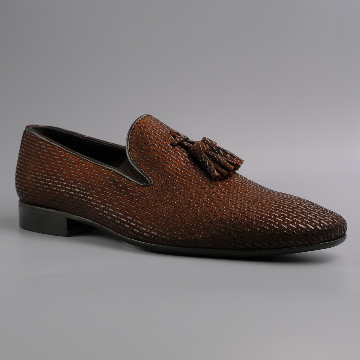 Chocolate Textured Tassel Loafers