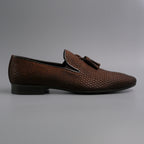 Chocolate Textured Tassel Loafers