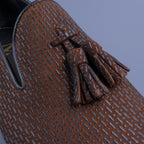 Chocolate Textured Tassel Loafers