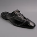 Black Woven Patent Toe Half Shoes