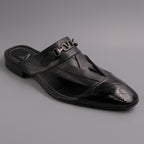 Black Woven Patent Toe Half Shoes
