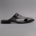 Black Woven Patent Toe Half Shoes