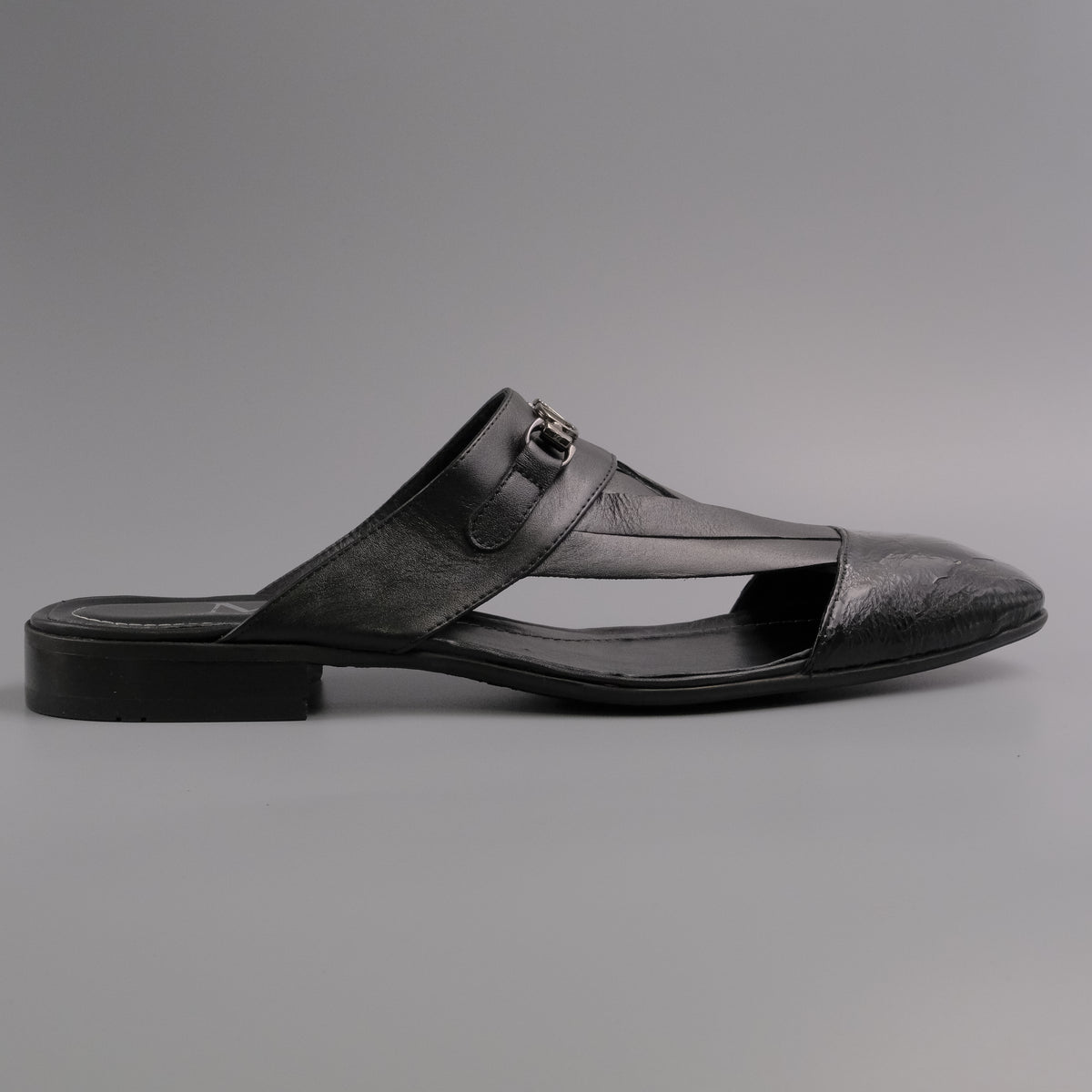 Black Woven Patent Toe Half Shoes