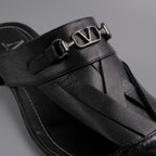 Black Woven Patent Toe Half Shoes