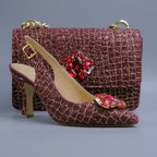 Burgundy/Gold Glittered Jewel Covered Set