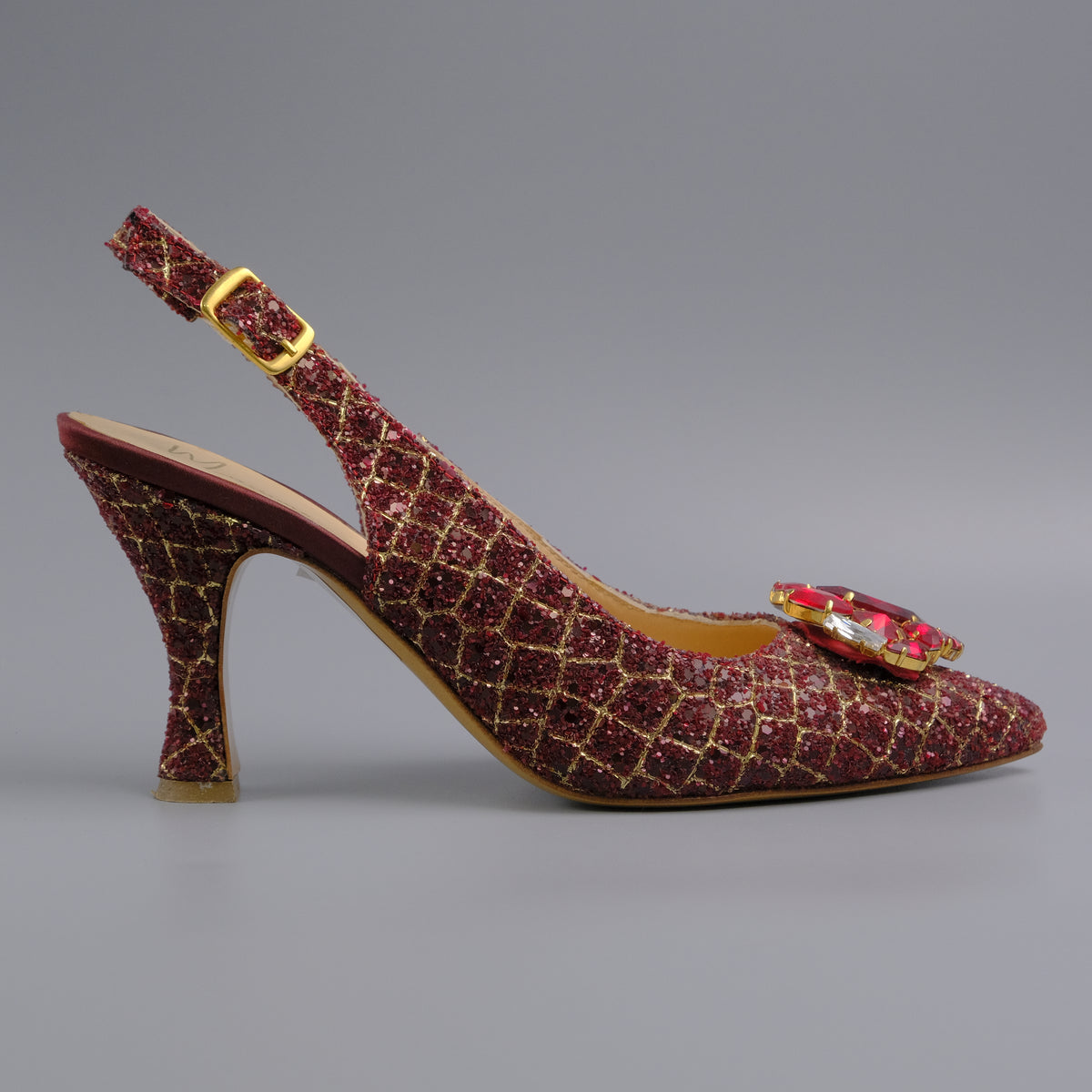 Burgundy/Gold Glittered Jewel Covered Set