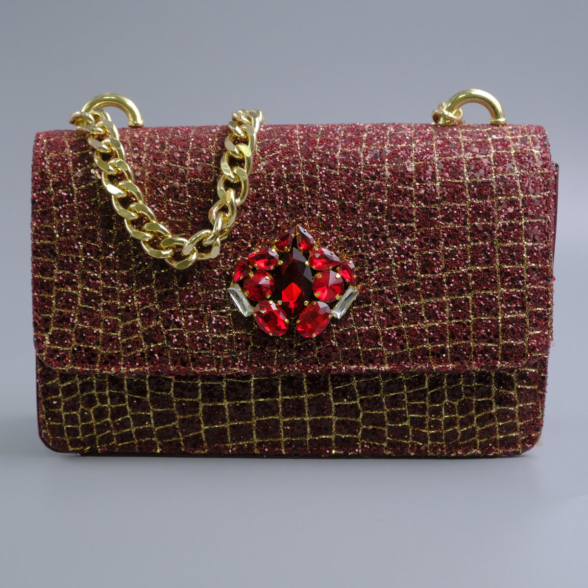 Burgundy/Gold Glittered Jewel Covered Set