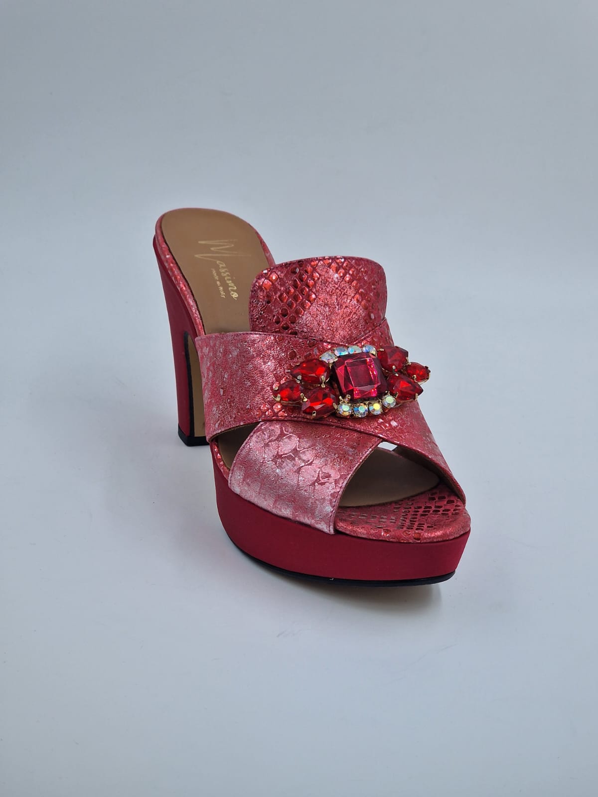 Red Scaled Wedge Slippers