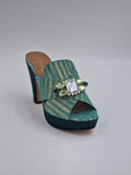 Mint and Emerald Chevron Wedge Slippers - Italian Women's Slippers - Classic Shoes London