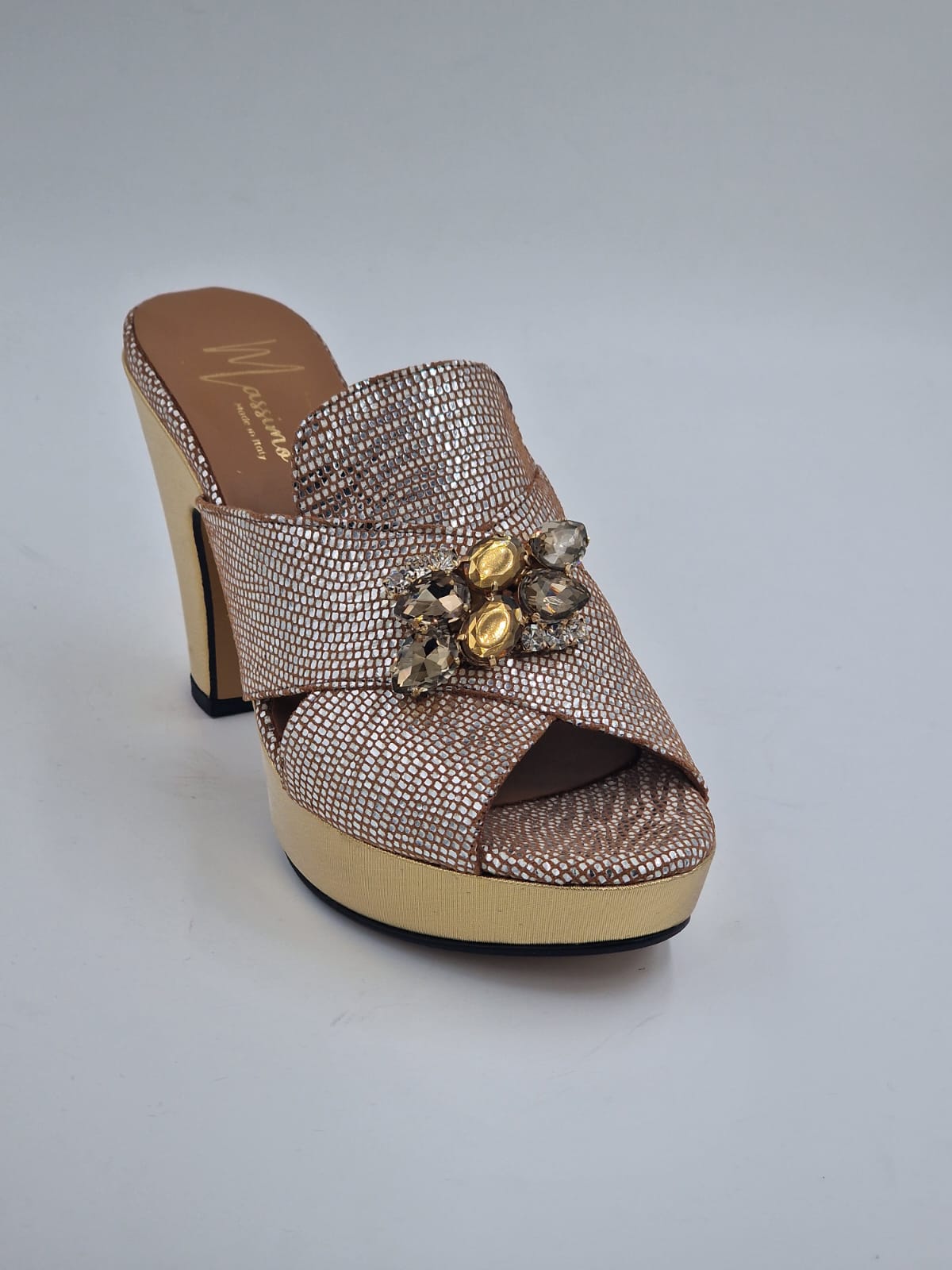 Beige/Gold Scaled Wedge Slippers