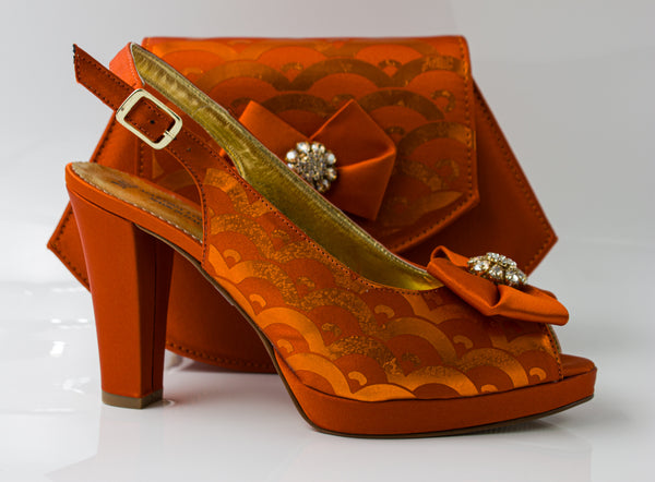 Burnt Orange Metallic Waves Set - Italian Shoe and Bag Set - Classic Shoes London