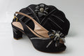 Black Flower Stoned Set - Italian Shoe and Bag Set - Classic Shoes London