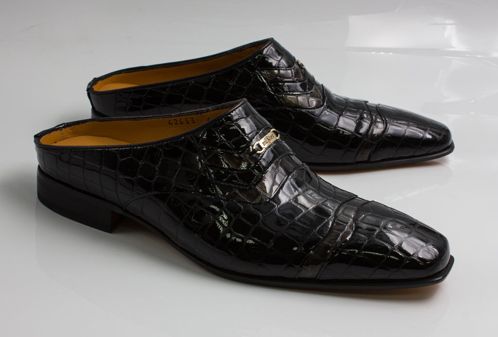 Black Anthracite Patent Croc Half - Italian Men's Shoes - Classic Shoes London