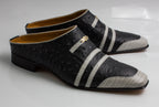 Navy Grey Ostrich Half - Italian Men's Shoes - Classic Shoes London