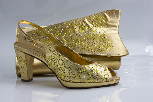 Gold Swirl Stoned Set - Italian Shoe and Bag Set - Classic Shoes London