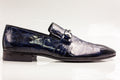 Patent Blue Stone Buckle Shoes