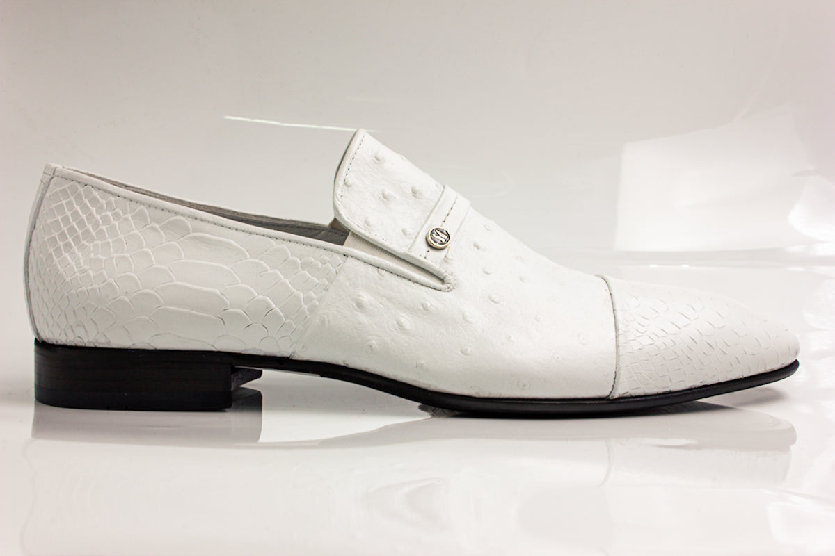 White Ostrich Print Shoes
