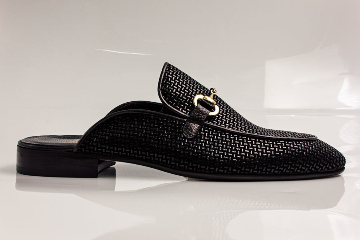 Black Textured Mule Half Shoes