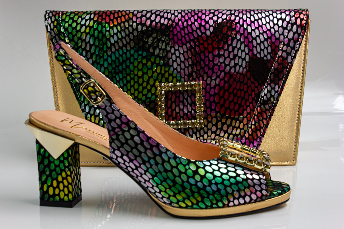 Gold Multi Square Set - Italian Shoe and Bag Set - Classic Shoes London