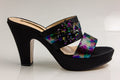 Black Multi Double Strap Wedge Slippers - Italian Women's Slippers - Classic Shoes London