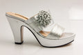 Silver Double Strap Wedge Slippers